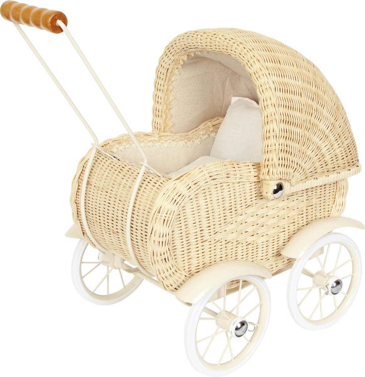 Carrito De Mimbre Para Muñecas, Con Ruedas De Goma Y Ropa De Cama, Juguete Bonito Para Niñas
