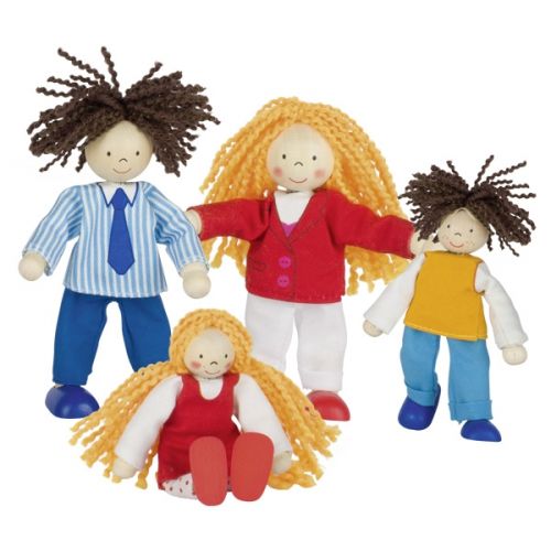 Familia de muñecos articulados y flexibles de pelo rizado, de Goki