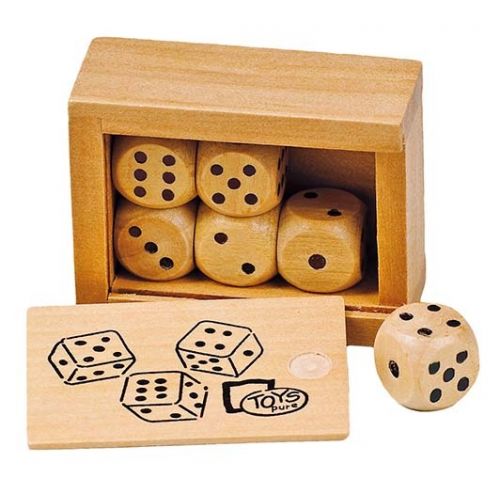Caja con 6 dados de madera