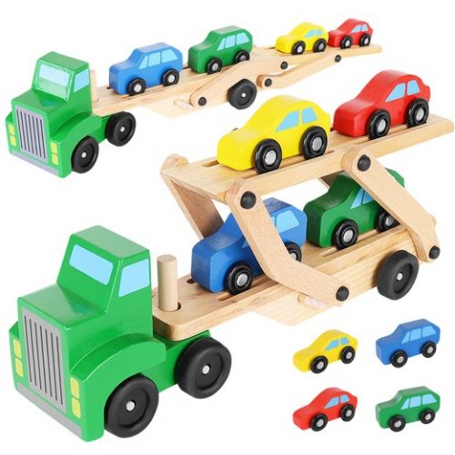 Camión de madera - grúa + juego de coches