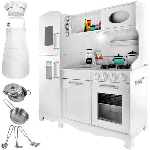Cocinita blanca de madera - múltiples accesorios y traje de cocinero