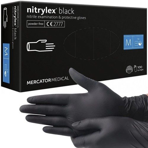 Guantes de Nitrilo Negro talla M , 100 unidades. Sin talco ni látex