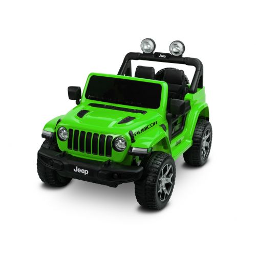 Vehículo eléctrico todo terreno Jeep Rubicon verde con batería