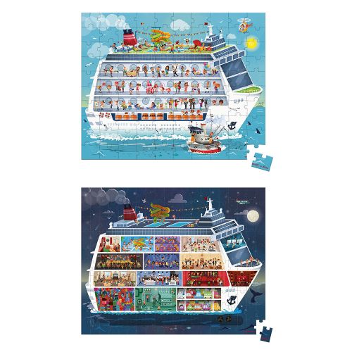 2 puzles Barco de crucero 100 y 200 piezas , Janod