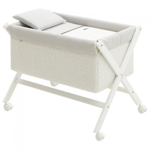 Minicuna Tijera de Madera Cambrass, Movilidad y Confort para tu Bebé color gris y blanco