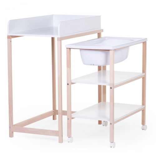 Mueble cambiador de madera con Bañera Integrada en color Blanco y Natural, Childhome - REBAJAS - 