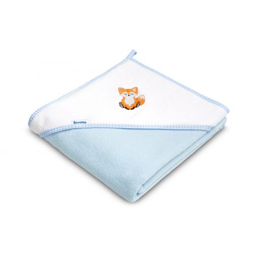 Capa de baño de algodón termo-terry con capucha bordada Zorrito Azul