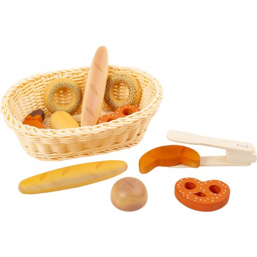 Set cesta de pan , juguete de madera, 12 piezas