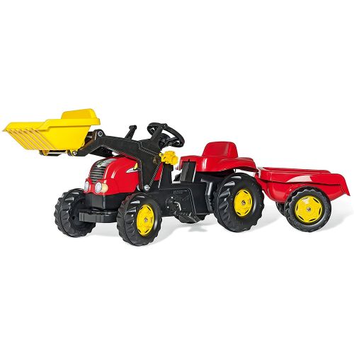 Tractor rojo con pedales con remolque y pala , Rollykid