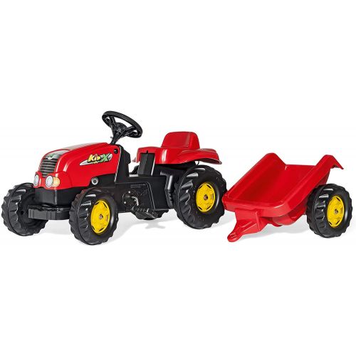 Tractor con pedales RollyKid con remolque, Rojo